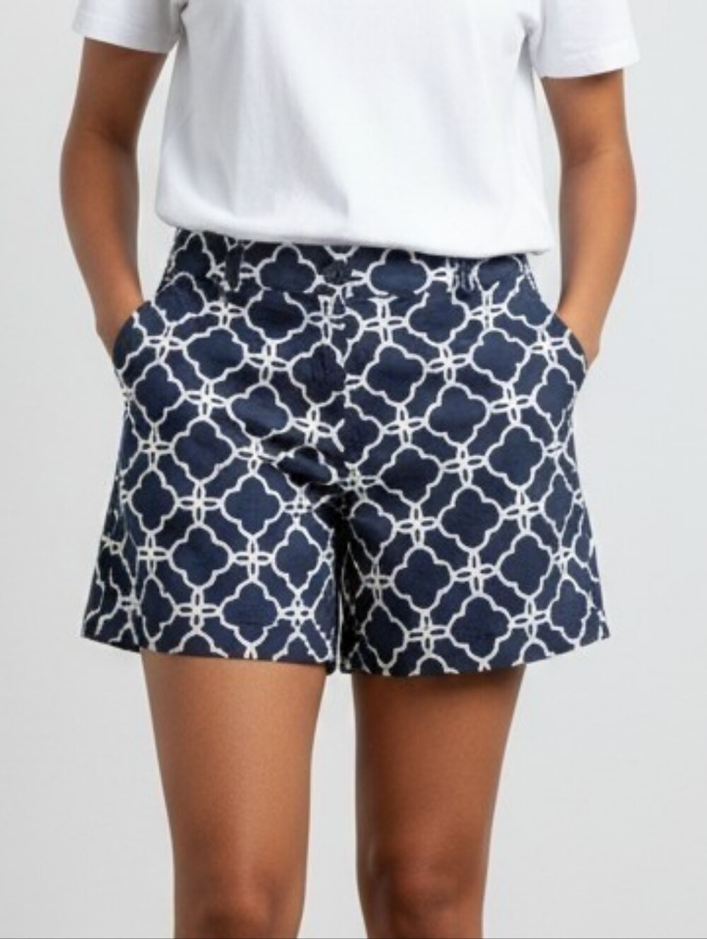 crown & ivy Navy and White Geometric Print Women's Shorts 2